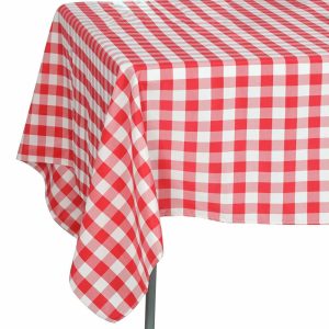 Polyester |  70″x70″ White Red Seamless Buffalo Plaid Square Tablecloth, Gingham Polyester Checkered Tablecloth