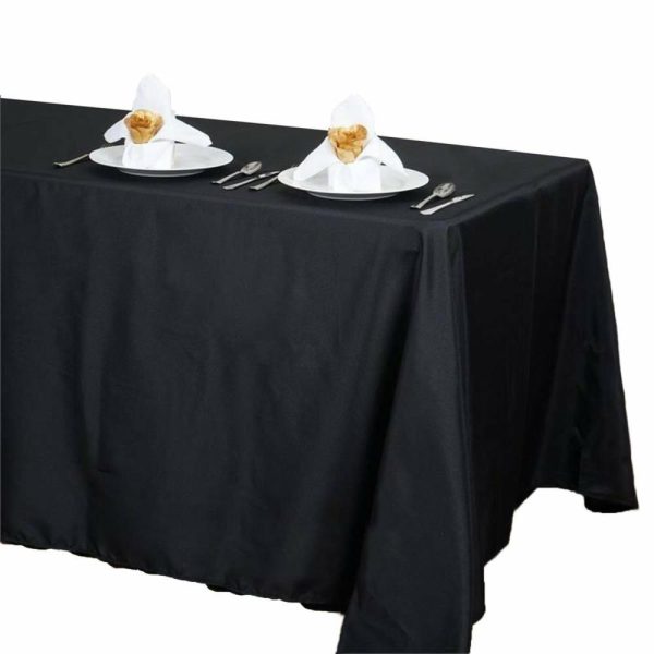 Polyester |  72″x120″ Black Seamless Polyester Rectangle Tablecloth, Reusable Linen Tablecloth