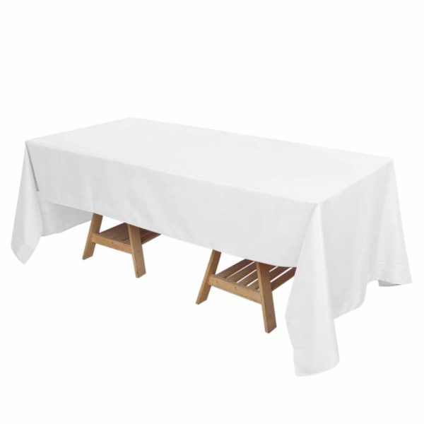 Polyester |  72″x120″ White Seamless Polyester Rectangle Tablecloth, Reusable Linen Tablecloth