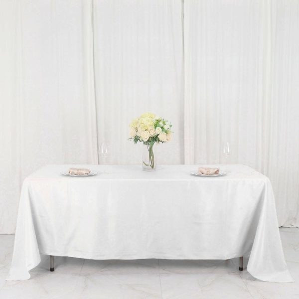 Polyester |  72″x120″ White Seamless Polyester Rectangle Tablecloth, Reusable Linen Tablecloth