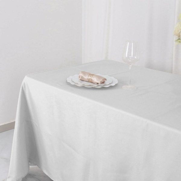 Polyester |  72″x120″ White Seamless Polyester Rectangle Tablecloth, Reusable Linen Tablecloth