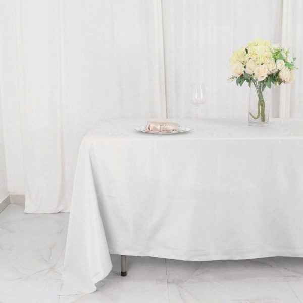 Polyester |  72″x120″ White Seamless Polyester Rectangle Tablecloth, Reusable Linen Tablecloth