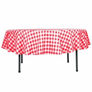 Polyester |  90″ White Red Seamless Buffalo Plaid Round Tablecloth, Gingham Polyester Checkered Tablecloth