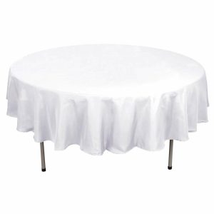 Polyester |  90″ White Seamless Polyester Round Tablecloth