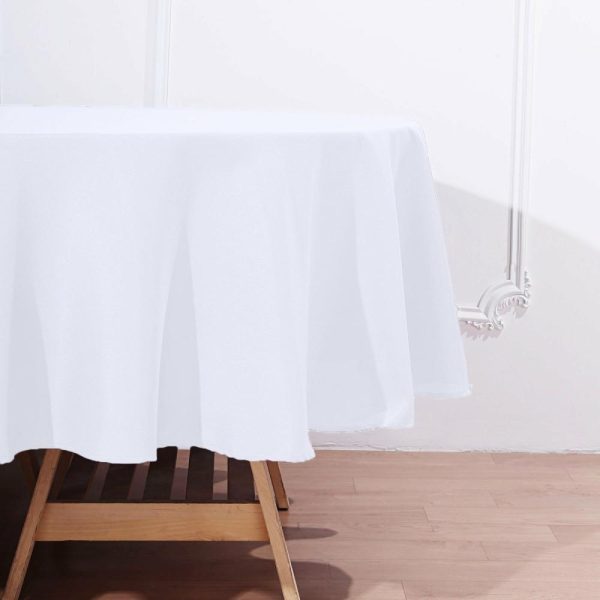 Polyester |  90″ White Seamless Polyester Round Tablecloth