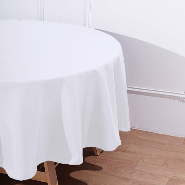 Polyester |  90″ White Seamless Polyester Round Tablecloth