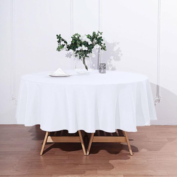 Polyester |  90″ White Seamless Polyester Round Tablecloth