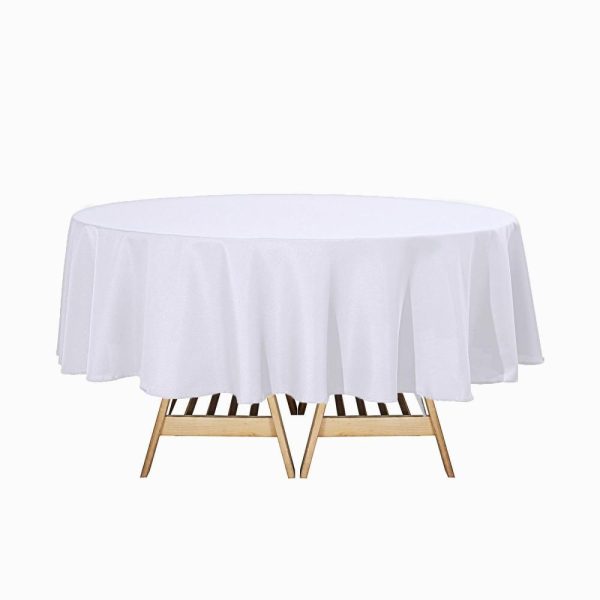 Polyester |  90″ White Seamless Polyester Round Tablecloth