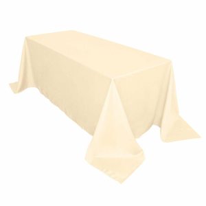 Polyester |  90″x132″ Beige Seamless Polyester Rectangular Tablecloth for 6 Foot Table With Floor-Length Drop