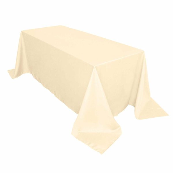 Polyester |  90″x132″ Beige Seamless Polyester Rectangular Tablecloth for 6 Foot Table With Floor-Length Drop