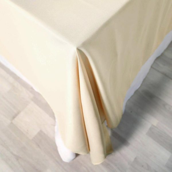 Polyester |  90″x132″ Beige Seamless Polyester Rectangular Tablecloth for 6 Foot Table With Floor-Length Drop