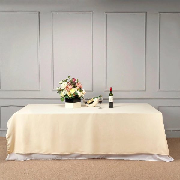 Polyester |  90″x132″ Beige Seamless Polyester Rectangular Tablecloth for 6 Foot Table With Floor-Length Drop