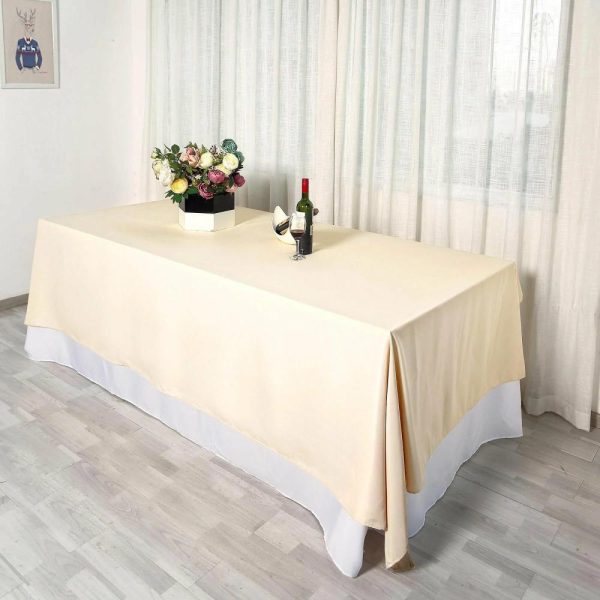 Polyester |  90″x132″ Beige Seamless Polyester Rectangular Tablecloth for 6 Foot Table With Floor-Length Drop