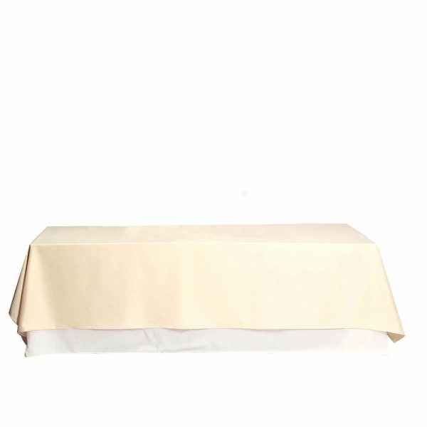 Polyester |  90″x132″ Beige Seamless Polyester Rectangular Tablecloth for 6 Foot Table With Floor-Length Drop