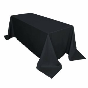 Polyester |  90″x132″ Black Seamless Polyester Rectangular Tablecloth for 6 Foot Table With Floor-Length Drop