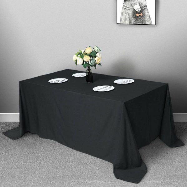 Polyester |  90″x132″ Black Seamless Polyester Rectangular Tablecloth for 6 Foot Table With Floor-Length Drop