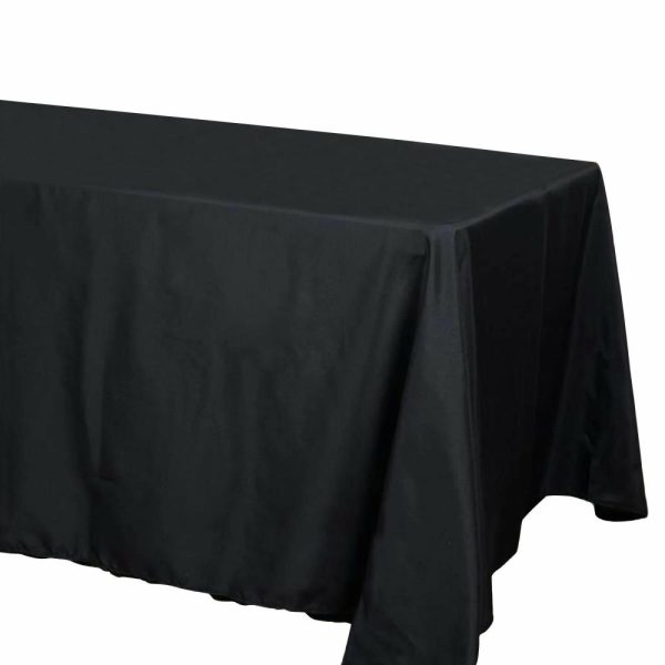 Polyester |  90″x132″ Black Seamless Polyester Rectangular Tablecloth for 6 Foot Table With Floor-Length Drop