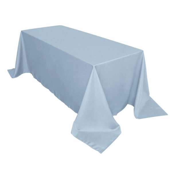 Polyester |  90″x132″ Dusty Blue Seamless Polyester Rectangular Tablecloth for 6 Foot Table With Floor-Length Drop