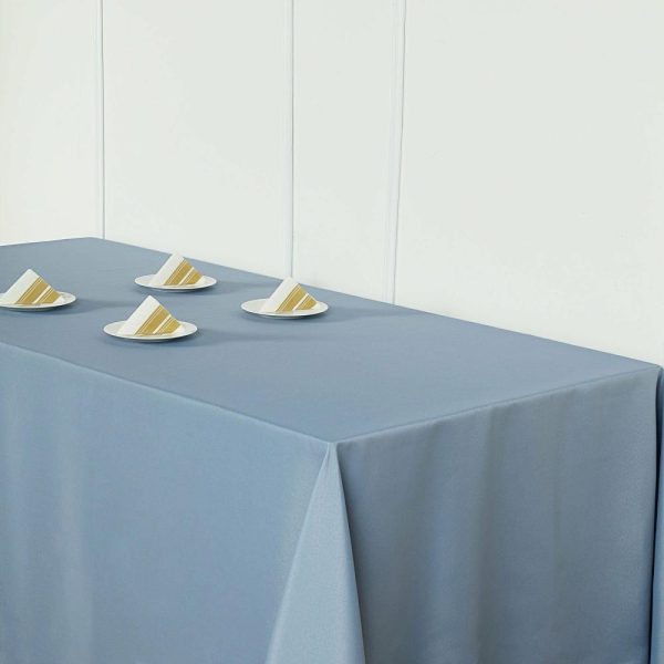 Polyester |  90″x132″ Dusty Blue Seamless Polyester Rectangular Tablecloth for 6 Foot Table With Floor-Length Drop