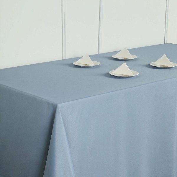 Polyester |  90″x132″ Dusty Blue Seamless Polyester Rectangular Tablecloth for 6 Foot Table With Floor-Length Drop