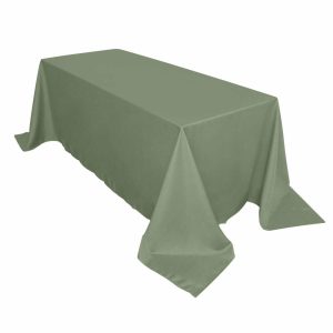 Polyester |  90″x132″ Dusty Sage Green Seamless Polyester Rectangular Tablecloth for 6 Foot Table With Floor-Length Drop