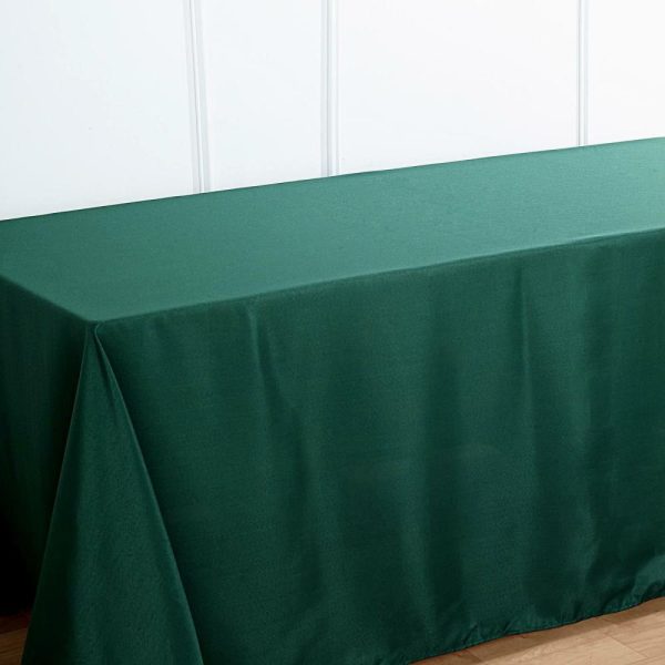 Polyester |  90″x132″ Hunter Emerald Green Seamless Polyester Rectangular Tablecloth for 6 Foot Table With Floor-Length Drop