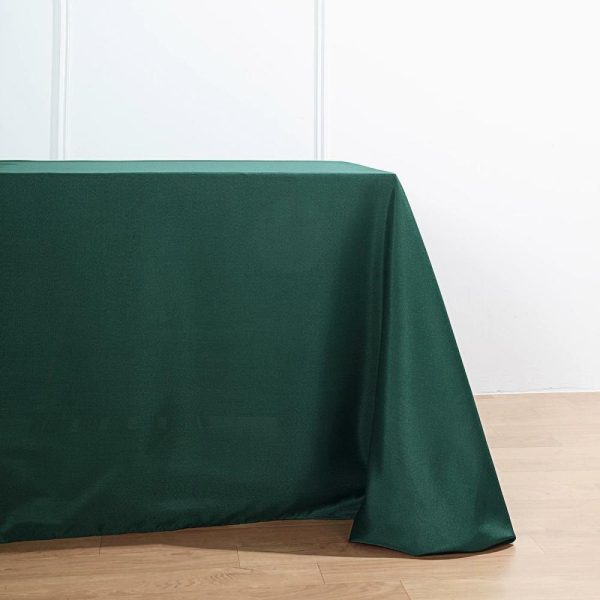 Polyester |  90″x132″ Hunter Emerald Green Seamless Polyester Rectangular Tablecloth for 6 Foot Table With Floor-Length Drop