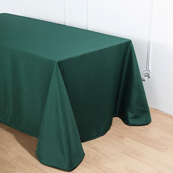 Polyester |  90″x132″ Hunter Emerald Green Seamless Polyester Rectangular Tablecloth for 6 Foot Table With Floor-Length Drop