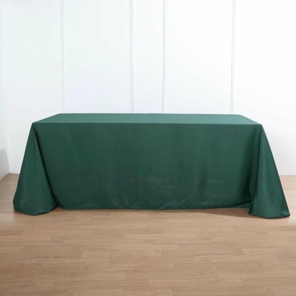 Polyester |  90″x132″ Hunter Emerald Green Seamless Polyester Rectangular Tablecloth for 6 Foot Table With Floor-Length Drop