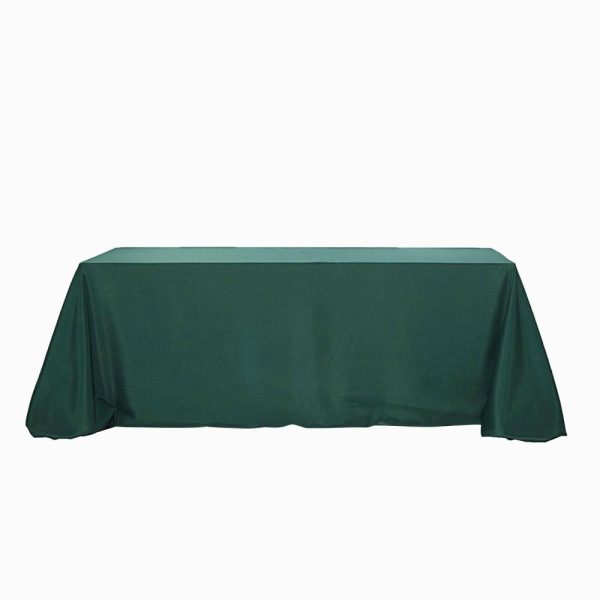 Polyester |  90″x132″ Hunter Emerald Green Seamless Polyester Rectangular Tablecloth for 6 Foot Table With Floor-Length Drop