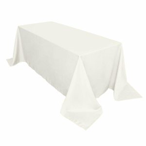 Polyester |  90″x132″ Ivory Seamless Polyester Rectangular Tablecloth for 6 Foot Table With Floor-Length Drop