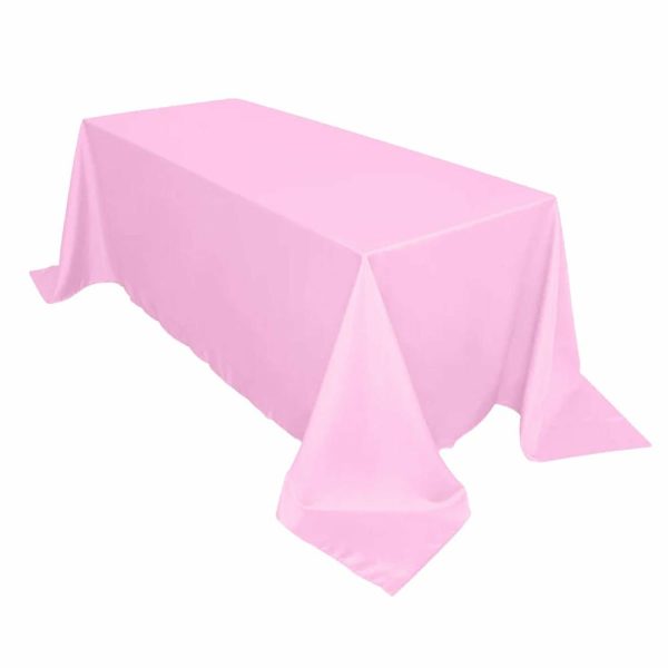 Polyester |  90″x132″ Pink Seamless Polyester Rectangular Tablecloth for 6 Foot Table With Floor-Length Drop