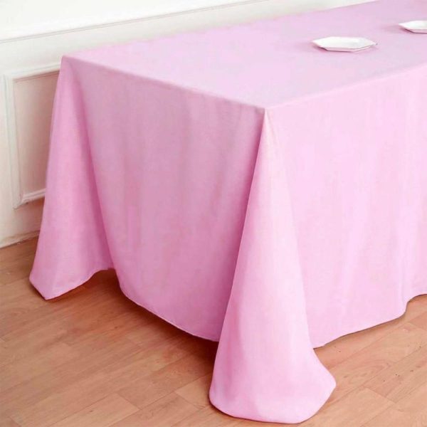 Polyester |  90″x132″ Pink Seamless Polyester Rectangular Tablecloth for 6 Foot Table With Floor-Length Drop