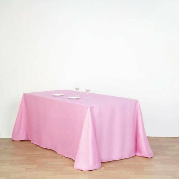 Polyester |  90″x132″ Pink Seamless Polyester Rectangular Tablecloth for 6 Foot Table With Floor-Length Drop