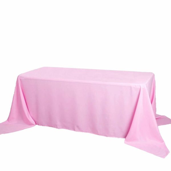 Polyester |  90″x132″ Pink Seamless Polyester Rectangular Tablecloth for 6 Foot Table With Floor-Length Drop