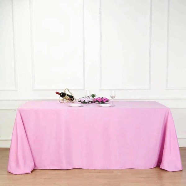 Polyester |  90″x132″ Pink Seamless Polyester Rectangular Tablecloth for 6 Foot Table With Floor-Length Drop