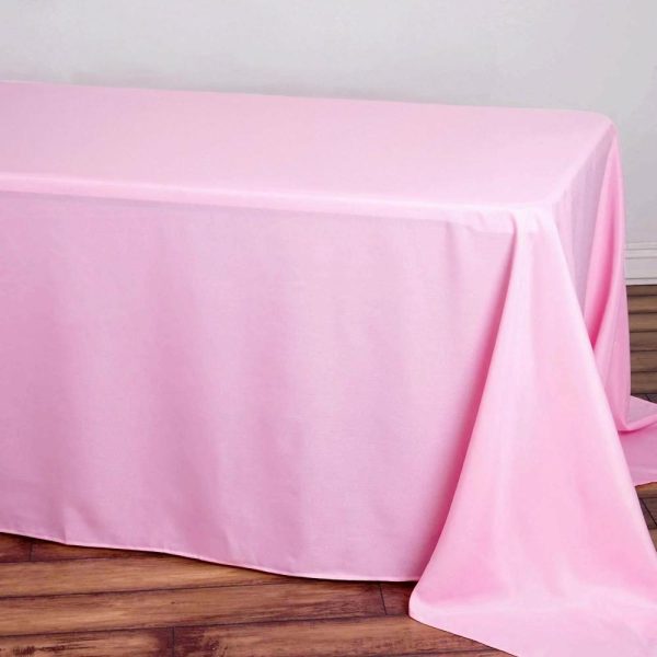 Polyester |  90″x132″ Pink Seamless Polyester Rectangular Tablecloth for 6 Foot Table With Floor-Length Drop