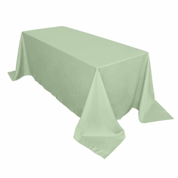 Polyester |  90″x132″ Sage Green Seamless Polyester Rectangular Tablecloth for 6 Foot Table With Floor-Length Drop