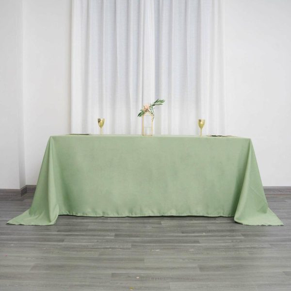 Polyester |  90″x132″ Sage Green Seamless Polyester Rectangular Tablecloth for 6 Foot Table With Floor-Length Drop