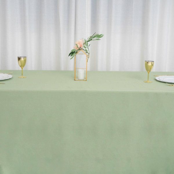 Polyester |  90″x132″ Sage Green Seamless Polyester Rectangular Tablecloth for 6 Foot Table With Floor-Length Drop