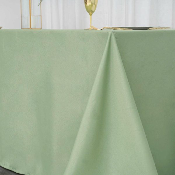 Polyester |  90″x132″ Sage Green Seamless Polyester Rectangular Tablecloth for 6 Foot Table With Floor-Length Drop