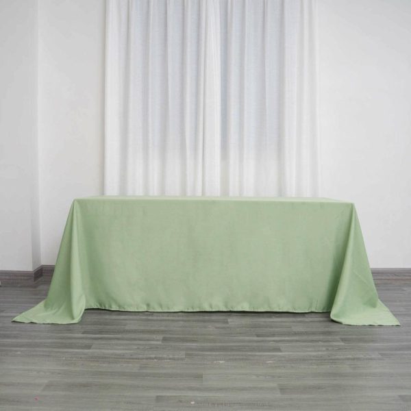 Polyester |  90″x132″ Sage Green Seamless Polyester Rectangular Tablecloth for 6 Foot Table With Floor-Length Drop