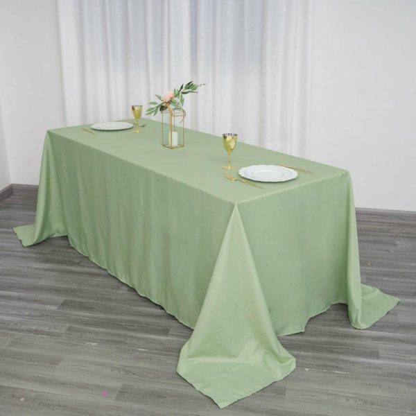 Polyester |  90″x132″ Sage Green Seamless Polyester Rectangular Tablecloth for 6 Foot Table With Floor-Length Drop