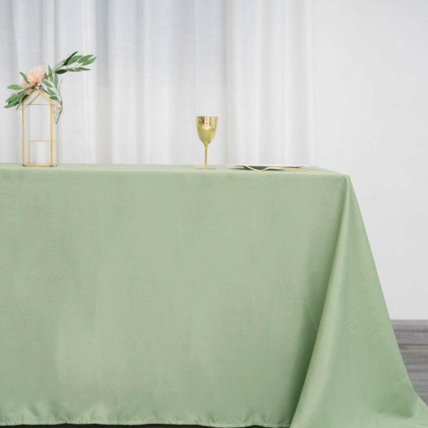 Polyester |  90″x132″ Sage Green Seamless Polyester Rectangular Tablecloth for 6 Foot Table With Floor-Length Drop