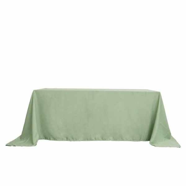 Polyester |  90″x132″ Sage Green Seamless Polyester Rectangular Tablecloth for 6 Foot Table With Floor-Length Drop