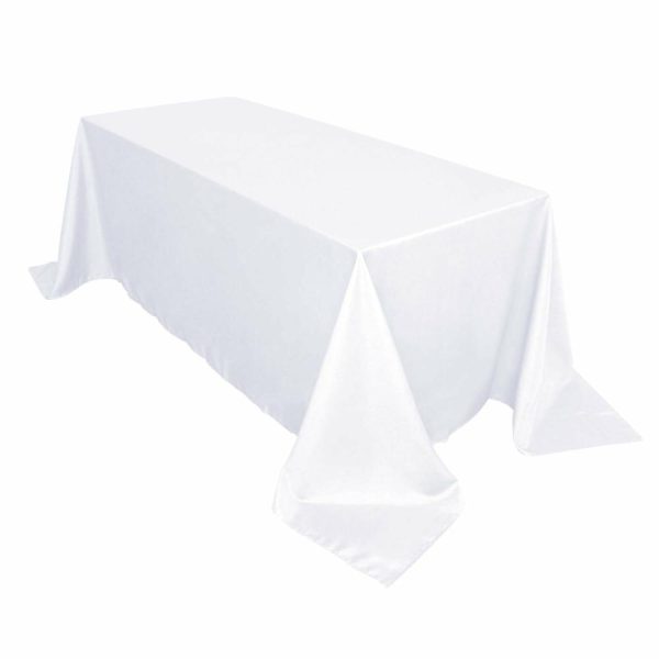 Polyester |  90″x132″ White Seamless Polyester Rectangular Tablecloth for 6 Foot Table With Floor-Length Drop