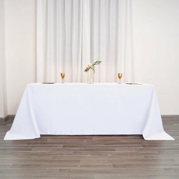 Polyester |  90″x132″ White Seamless Polyester Rectangular Tablecloth for 6 Foot Table With Floor-Length Drop