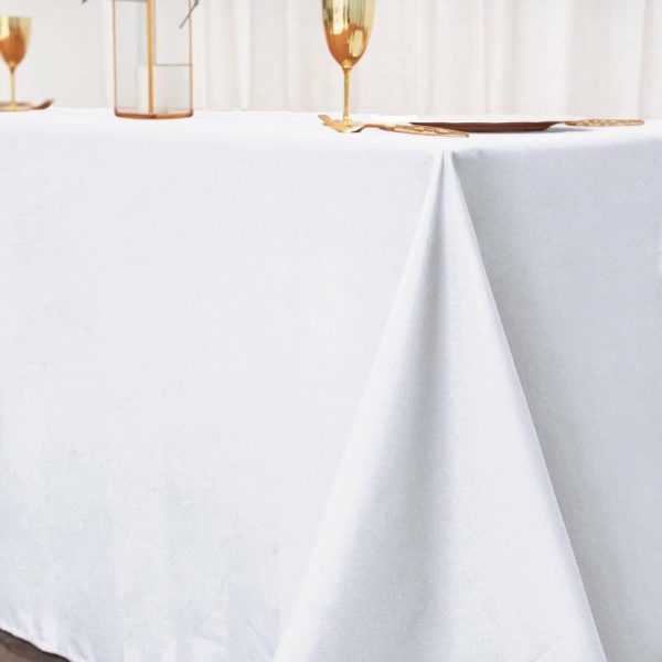 Polyester |  90″x132″ White Seamless Polyester Rectangular Tablecloth for 6 Foot Table With Floor-Length Drop