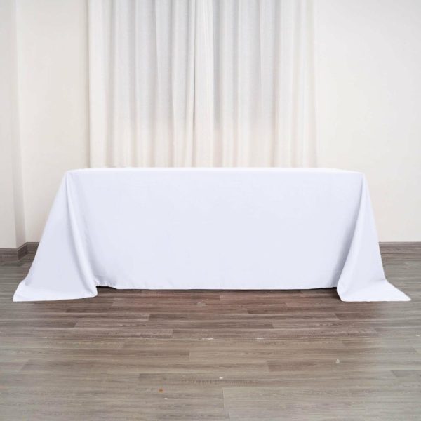 Polyester |  90″x132″ White Seamless Polyester Rectangular Tablecloth for 6 Foot Table With Floor-Length Drop