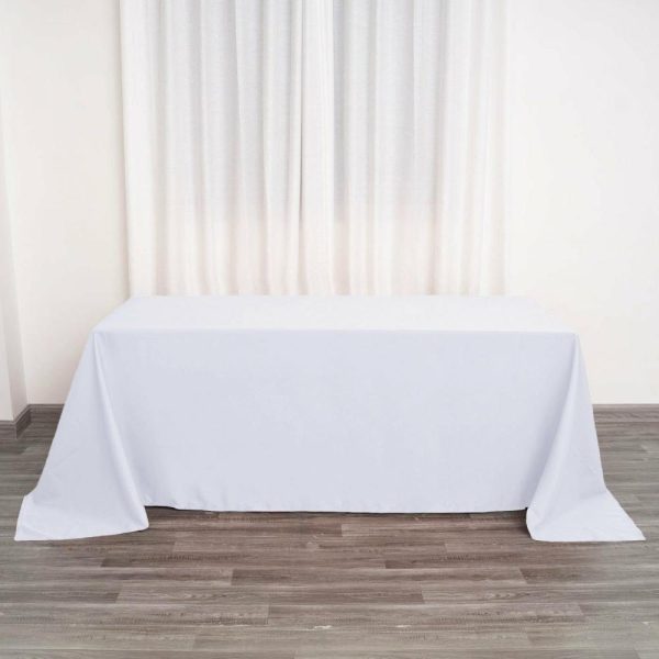 Polyester |  90″x132″ White Seamless Polyester Rectangular Tablecloth for 6 Foot Table With Floor-Length Drop